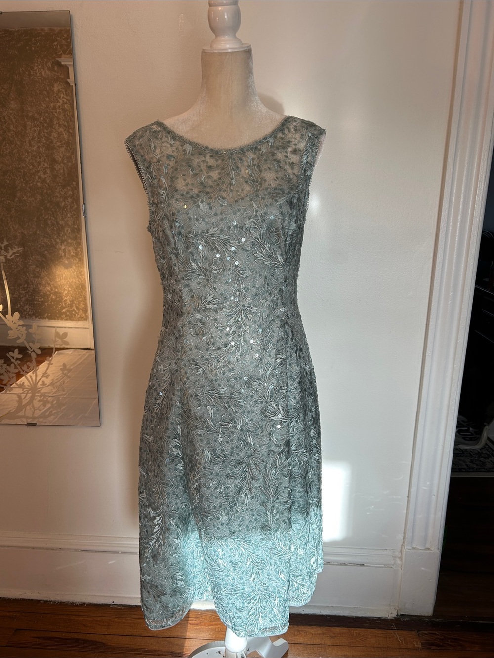 Adrianna Papell Sequin Embroidered Lace Dress